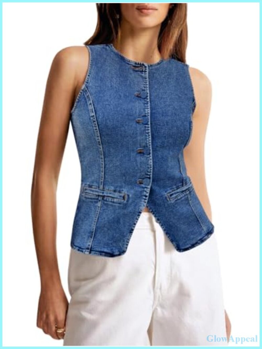 Sleeveless Button Down Denim Vest Fitted Crop Top